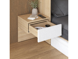 SMARTBett schwebende Nachtkonsole ( 40cm Tiefe) Kaiserberg Eiche/Weiss Stoff