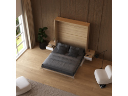 SMARTBett schwebende Nachtkonsole ( 40cm Tiefe) Kaiserberg Eiche/Weiss Stoff