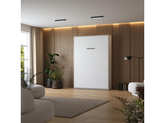 Schrankbett M1(40 cm Tiefe) 140x200 Vertikal Weiss/Weiss