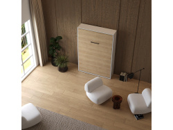 Murphy bed M1(40 cm depth) 140x200 Vertical White/Kaiserberg Oak