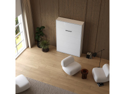 Schrankbett M1(40 cm Tiefe) 140x200 Vertikal Weiss/Weiss Hochglanz
