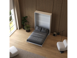 Schrankbett M1(40 cm Tiefe) 140x200 Vertikal Weiss/Weiss Hochglanz