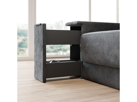SMARTBett Schrankbett M1 140x200 Vertikal Anthrazit mit Sofa Anthrazit Armlehnen 26 cm mit Schubladen
