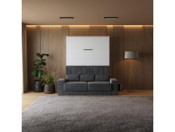 SMARTBett Schrankbett M1 140x200 Vertikal Weiss mit Sofa Anthrazit