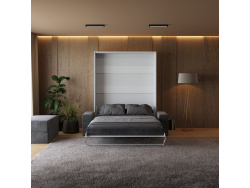 SMARTBett Schrankbett M1 140x200 Vertikal Weiss mit Sofa Anthrazit
