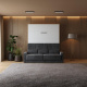 SMARTBett Wall Bed M1 140x200 Vertical White with Sofa Anthracite with Armrest 26 cm