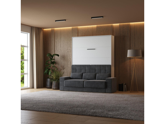 SMARTBett Murphy bed M1 140x200 vertical white with sofa anthracite