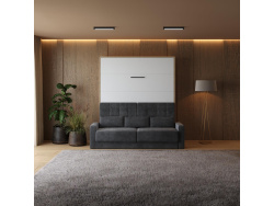 SMARTBett Wall Bed M1 140x200 Vertical White with Sofa Anthracite with Drawers