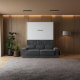 SMARTBett Wall Bed M1 140x200 Vertical White with Sofa Anthracite with Drawers