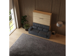 SMARTBett Wall Bed M1 140x200 Vertical Kaiserberg Oak with Sofa Anthracite
