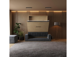SMARTBett Wall Bed M1 140x200 Vertical Kaiserberg Oak with Sofa Anthracite