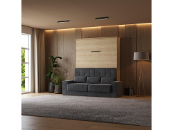 SMARTBett Wall Bed M1 140x200 Vertical Kaiserberg Oak with Sofa Anthracite