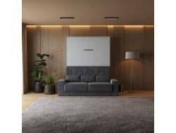 SMARTBett Schrankbett M1 140x200 Vertikal Perlgrau mit Sofa Anthrazit