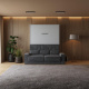 SMARTBett Schrankbett M1 140x200 Vertikal Perlgrau mit Sofa Anthrazit