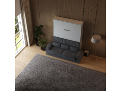 SMARTBett Wall Bed M1 140x200 Vertical Pearl Grey with Sofa Anthracite with Armrest 11 cm