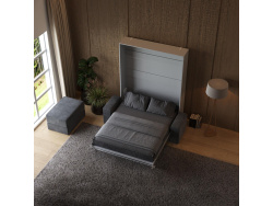 SMARTBett Wall Bed M1 140x200 Vertical Pearl Grey with Sofa Anthracite with Armrest 25 cm
