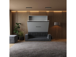 SMARTBett Wall Bed M1 140x200 Vertical Pearl Grey with Sofa Anthracite with Armrest 25 cm