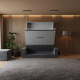 SMARTBett Wall Bed M1 140x200 Vertical Pearl Grey with Sofa Anthracite with Armrest 25 cm