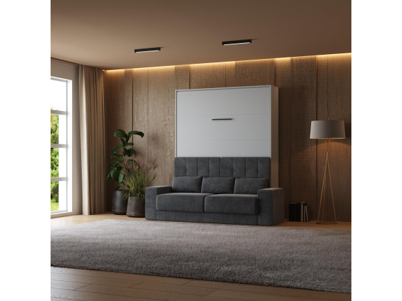 SMARTBett wall bed M1 140x200 vertical pearl grey with sofa anthracite