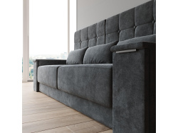 SMARTBett Wall Bed M1 140x200 Vertical Pearl Grey with Sofa Anthracite with Armrest 25 cm Drawers