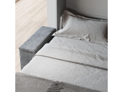 SMARTBett Wall Bed M1 140x200 Vertical Pearl Grey with Sofa Anthracite with Armrest 25 cm Drawers