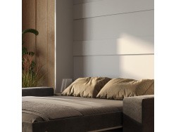 SMARTBett Wall Bed M1 140x200 Vertical Pearl Grey with Sofa Anthracite with Armrest 25 cm Drawers