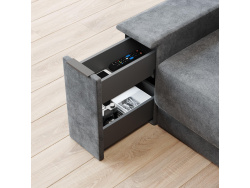 SMARTBett Wall Bed M1 140x200 Vertical Pearl Grey with Sofa Anthracite with Armrest 25 cm Drawers