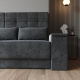 SMARTBett Wall Bed M1 140x200 Vertical Pearl Grey with Sofa Anthracite with Armrest 25 cm Drawers