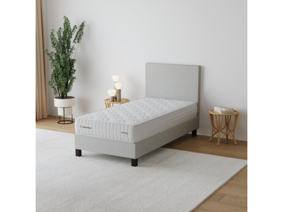 Polsterbett Einzelbett Doppelbett 100x200cm Hellbeige inkl. Matratze  für Hotel Gästezimmer Schlafzimmer