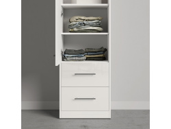 SMARTBett Schrank Kleiderschrank 50cm Weiß/ Weiß Hochglanz