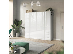 SMARTBett Schrank Kleiderschrank 50cm Weiß/ Weiß Hochglanz