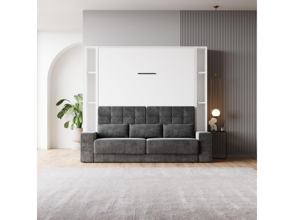 SMARTBett wall unit set with wall bed M1 180x200 + 2 standing shelves incl. LED / optionally with sofa / white with SOFA