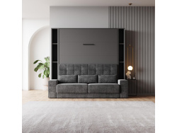 SMARTBett Wohnwand Set mit Schrankbett M1 160x200 + 2 Standregale inkl.LED mit SOFA