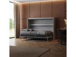 SMARTBett Schrankbett 160x200 Horizontal M2 Tiefe 55cm Perlgrau ohne Polsterrahmen inkl. Beleuchtung