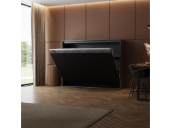 SMARTBett Schrankbett 140x200 Horizontal (M2 55cm Tiefe) Anthrazit / WAVES Anthrazit