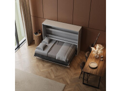 SMARTBett Schrankbett 140x200 Horizontal (M2 55cm Tiefe) Perlgrau / WAVES Anthrazit