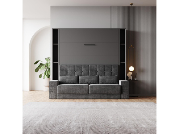 SMARTBett Schrankbett Set mit Sofa M1 140x200 + 2 Standregale inkl.LED