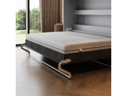 Murphy bed SMARTBett  140x200 Horizontal (M2 55cm depth) Pearl Grey / WAVES Anthracite Metal mattress holder incl.Lighting Set