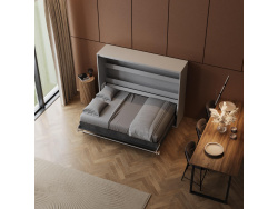 Murphy bed SMARTBett  140x200 Horizontal (M2 55cm depth) Pearl Grey / WAVES Anthracite Metal mattress holder incl.Lighting Set