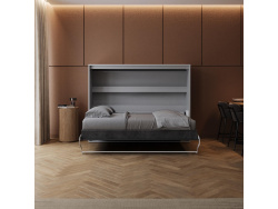 Murphy bed SMARTBett  140x200 Horizontal (M2 55cm depth) Pearl Grey / WAVES Anthracite Metal mattress holder incl.Lighting Set