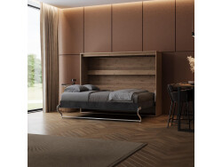 SMARTBett Schrankbett 140x200 Horizontal (M2 55 cm Tiefe)  Wildeiche /WAVES Anthrazit