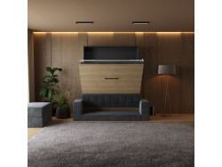 Smartbett Schrankbett mit SOFA M1 160x200 Vertikal Anthrazit/Kaiser Eiche Armlehnen 11cm Breite