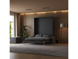 Smartbett Schrankbett mit SOFA M1 160x200 Vertikal Anthrazit/Kaiser Eiche Armlehnen 26 cm Breite