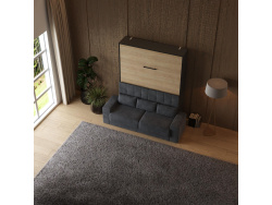 Smartbett Schrankbett mit SOFA M1 160x200 Vertikal Anthrazit/Kaiser Eiche Armlehnen 26 cm Breite