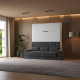 Murphy bed with sofa M1 160x200 Vertical  White/White Gloss Armrests 26 cm with drawers