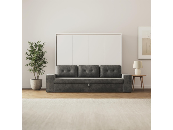 SMARTBett 160x200 Schrankbett Horizontal M2 (Tiefe 55cm) WEISS inkl.SOFA Anthrazit Armlehnen 11 cm