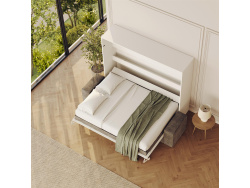 SMARTBett 160x200 Schrankbett Horizontal M2 (Tiefe 55cm) WEISS inkl.SOFA Anthrazit Armlehnen 11 cm