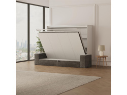 SMARTBett 160x200 Schrankbett Horizontal M2 (Tiefe 55cm) WEISS inkl.SOFA Anthrazit Armlehnen 11 cm