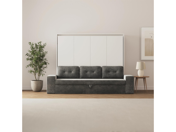 SMARTBett 160x200 Schrankbett Horizontal M2 (Tiefe 55cm) WEISS inkl.SOFA Anthrazit Armlehnen 26 cm