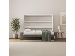 SMARTBett 160x200 Schrankbett Horizontal M2 (Tiefe 55cm) WEISS inkl.SOFA Anthrazit Armlehnen 26 cm